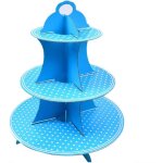 Prsentoir  gteaux en carton pour cupcakes et bonbons 3 tages bleu  pois blancs