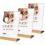 Prsentoir de table a4 (3 pices) - base en bois - support pour menu a4 - acrylique transparent - porte ...