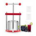 Pressoir a fruits manuel capacite 1, 65 l, presse a vin avec 2 barils en acier inoxydable, avec poignee ...