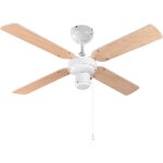 Primematik - ventilateur de plafond r�versible blanc / bois avec commande 3 vitesses 50 w avec fonction ...