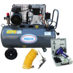 Prodair - compresseur 200 litres 4 cv 10 bars lubrifi� courroie sur roues avec coffret cl� � choc et ...