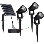 Projecteurs de jardin led v - tac 3 x 1, 2 w avec piquet et panneau solaire, noir, blanc chaud, ip65