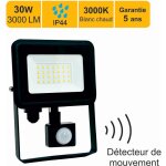 Jamais utilis] projecteur led 30w 3000 lm 3000k ip44 avec dtecteur - garantie 5 ans