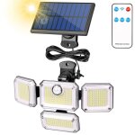 Projecteur solaire d'ext�rieur, 333 led, 3 modes, �tanche, angle d'�clairage de 240�, t�l�commande, c�ble ...