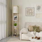 Puluomis - lampadaire sur pieds avec �tag�res 160cm, lampadaire en bois, �clairage int�rieur, convient ...