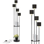 Puoluomis lampadaire sur pied salon noir industriel, lampadaire 4 lumires vintage avec tagre, design, ...
