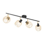 Qazqa blissmesh - spot plafond, plafonnier - 4 lumi�re - l 900 mm - noir et or - rustique - �clairage ...