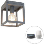 Qazqa - cage - led plafonnier - 1 lumire - l 18 cm - gris fonc - moderne, design, industriel - clairage ...