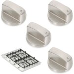 Quatre boutons universels en m�tal bross� argent� de 6 mm pour plaques de cuisson � gaz, fours et cuisini�res. ...