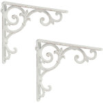 Querre �tag�re murale, lot de 2, ancien, support en fonte de fer, ornements baroques, vintage, blanc ...