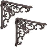 Querre �tag�re murale, lot de 2, ancien, support en fonte de fer, ornements baroques, vintage, brun - ...