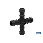 Raccord en croix �16 mm pour l'irrigation, montage facile et r�sistant aux conditions difficiles.