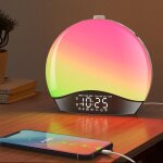Radio r�veil lumineux avec eveil lumi�re, reveil simulateur d'aube sur lampe de chevet led, fonction ...