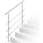 Rampe d?escalier en acier inoxydable main courante balustrade 180 cm rambarde avec 3 entretoises