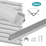 Randaco 10x1m profil� aluminium led angle anodis� diffuseur laiteux pour ruban bande led couvercle blanc ...