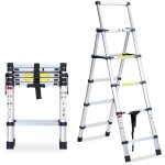 Randaco - echelle t�lescopique jusqu'� 150 kg escabeau stable en aluminium multi - fonction 1. 4m + 1. ...