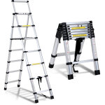 Randaco echelle t�lescopique articul�e 2, 0 + 1, 7m, escabeau 5x6 marches pliable professionnel multifonction ...