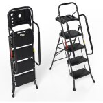 Randaco scala pieghevole a 4 gradini con pedale antiscivolo, scala pieghevole fino a 150 kg, braccioli ...