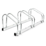 R�telier 3 v�los acier chrom� fixation sol mur support de rangement bicyclettes, argent� - relaxdays