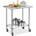 Relax4life - table de travail à 2 niveaux en acier inox avec Étagère réglable en hauteur et roues verrouillabl ... Relax4life - table de travail à 2 niveaux en acier inox avec Étagère réglable en hauteur et roues verrouillabl ...