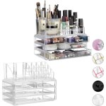 2x organiseurs cosm�tiques, 2 parties, rangement maquillage, acrylique, emplacements porte - crayons, ...