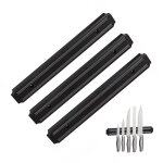 Barre magntique pour couteaux, lot de 3, 33 cm de long, plastique, rangement ustensiles & outils, noir ...