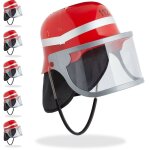 Relaxdays - casque pompier enfant, lot de 6, avec visi�re, protection nuque & sangle pour menton, casque ...
