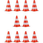 C�ne de signalisation en lot de 10, empilable, avec sac noir � nouer, 22 cm de haut, orange / blanc - ...