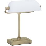 Lampe de banquier, abat - jour verre inclinable, pied en m�tal, bureau, e14, r�tro, biblioth�que, blanc ...