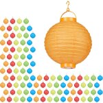 Lampion chinois led abat - jour papier lanterne boule 20 cm rond d�coration set de 100 � piles, color� ...