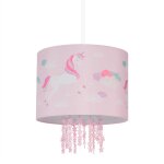 Luminaire, abat - jour orn de licornes, douille e27, hd env. 158 x 35 cm, pour chambre d'enfant, rose ...