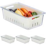 Organiseur de frigo, lot 4, corbeille, pour vos aliments, avec couvercle, transparent et blanc - relaxdays ...