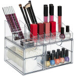 Organiseur  maquillage, 14 compartiments & 3 tiroirs, vernis, crayons  lvres, plastique, transparent ...