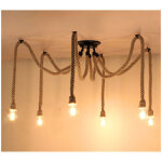 R�tro lustre suspension araignee corde de chanvre avec 6 bras e27 douille, industriel lampe diy 2. 0m ...