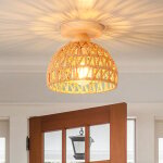 R�tro plafonnier en bois et bambou lustre industriel e27 luminaire abat - jour design spirale cage lampe ...