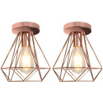 Axhup - rétro plafonnier cage en métal e27 luminaire vintage rétro doré rose 2pcs Axhup - rétro plafonnier cage en métal e27 luminaire vintage rétro doré rose 2pcs