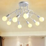 R�tro plafonnier luminaire industriel edison 8 t�tes m�tal fer blanc , creative lampe de suspension �clairage ...
