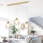 Rtro vintage suspension lustre industrielle cage en mtal fer luminaire en rectangulaire 3 lumires ...