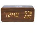R�veil num�rique en bois - radio - r�veil - r�veil - bois - chargement sans fil - station m�t�o d'int�rieur ...