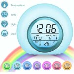 R�veil num�rique enfant 7 couleurs - lampe r�veil avec calendrier et thermom�tre - design cr�atif rond ...