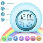 Rveil numrique enfant 7 couleurs lampe rveil enfant avec calendrier et thermomtre, horloge cratif ...
