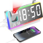 Reveil projecteur plafond, r�veil avec grand �cran led de 7 pouces, veilleuse rgb � 8 modes, projecteur ...