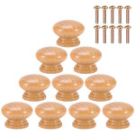 Rhg 10 boutons de meuble ronds en bois de 24mm - poign�es monotrou pour armoire, tiroir - avec vis -