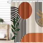 Rideau douche terracotta, rideau de douche anti moisissure 180x200cm orange abstrait boheme rideaux de ...