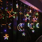 Rideau lumineux �toile lune, lumi�res color�es de rideau de fen�tre avec t�l�commande, guirlandes lumineuses ...