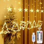 Rideau lumineux de no�l, guirlande lumineuse de no�l, renne, arbre �toil�, int�rieur et ext�rieur, 8 ...