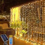 Rideau lumineux solaire ext�rieur, 3m x 3m 300led lumineuse solaire avec t�l�commande, 8 modes cascade ...