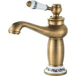 Robinet de salle de bain vintage en porcelaine bleu et blanc, robinet de lavabo � poign�e en c�ramique, ...