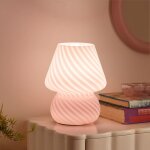 Rose lampe champignon lampe a poser avec verre � rayures, lampe de chevet chambre, salon, caf�, bureau, ...