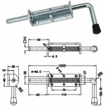 Loquet  ressort, 220 mm, verrou  barillet en mtal avec poigne, goupille de loquet  ressort robuste ...